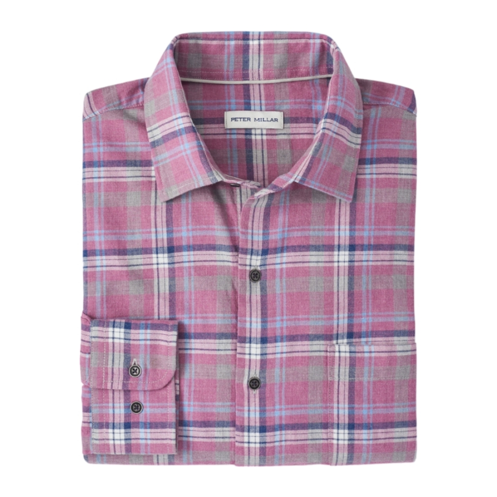 Peter Millar Men's XL Radish Iron Way Cotton Sport Shirt Plaid Luxury Button Up